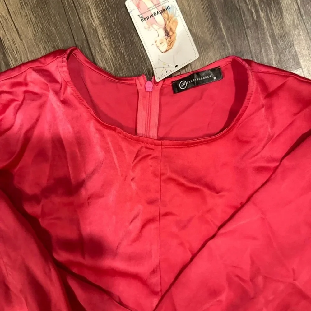 PrettyGarden Women's  Satin Midi Dress Cap Sleeve Tie Waist Elegant A-Line Flowy - Picture 10 of 11